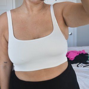 White Ribbed Aerie Swim Suit Top